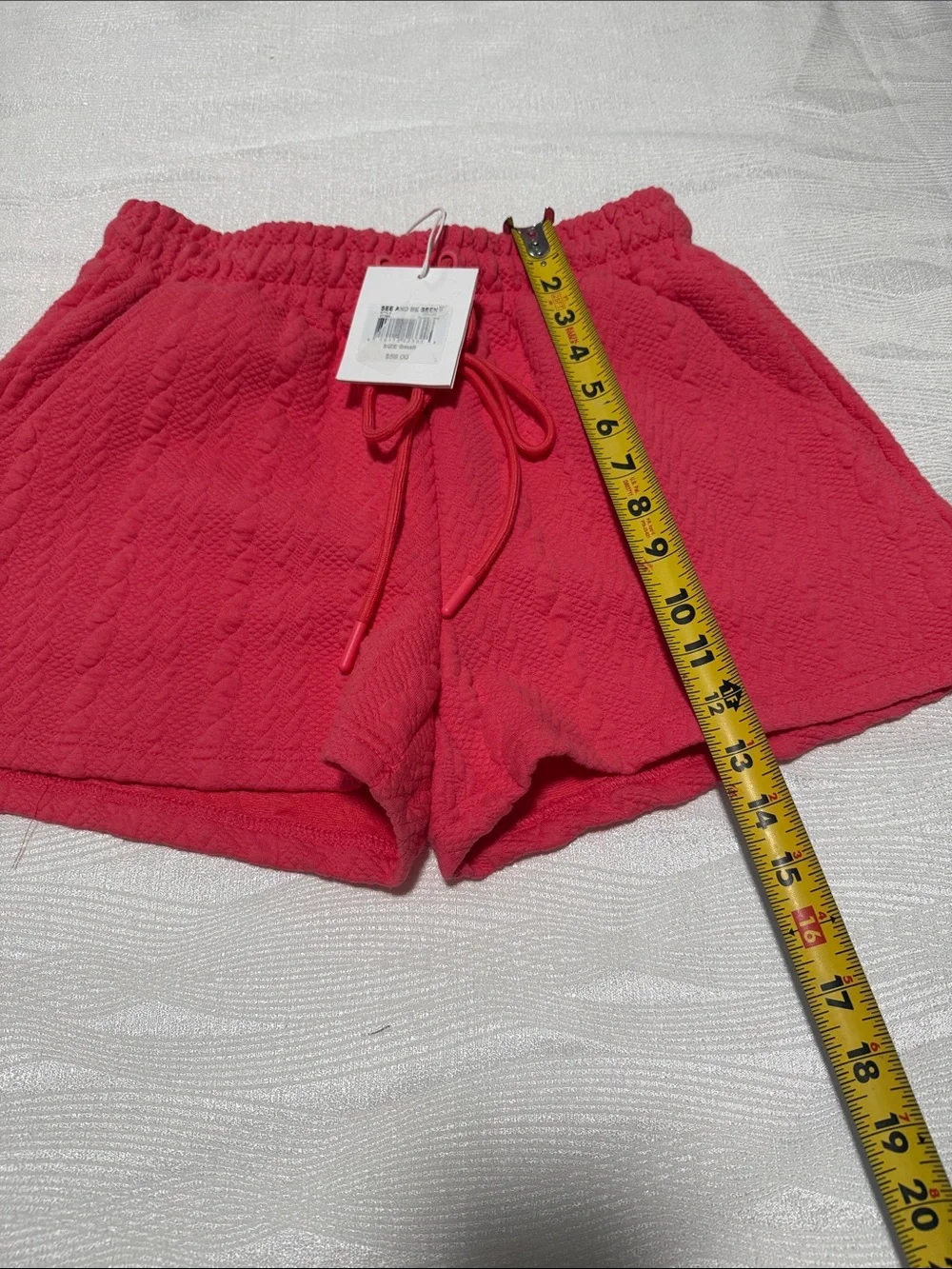 SEEN AND BE SEEN Coral Pink Cable-Knit Drawstring Athletic Shorts